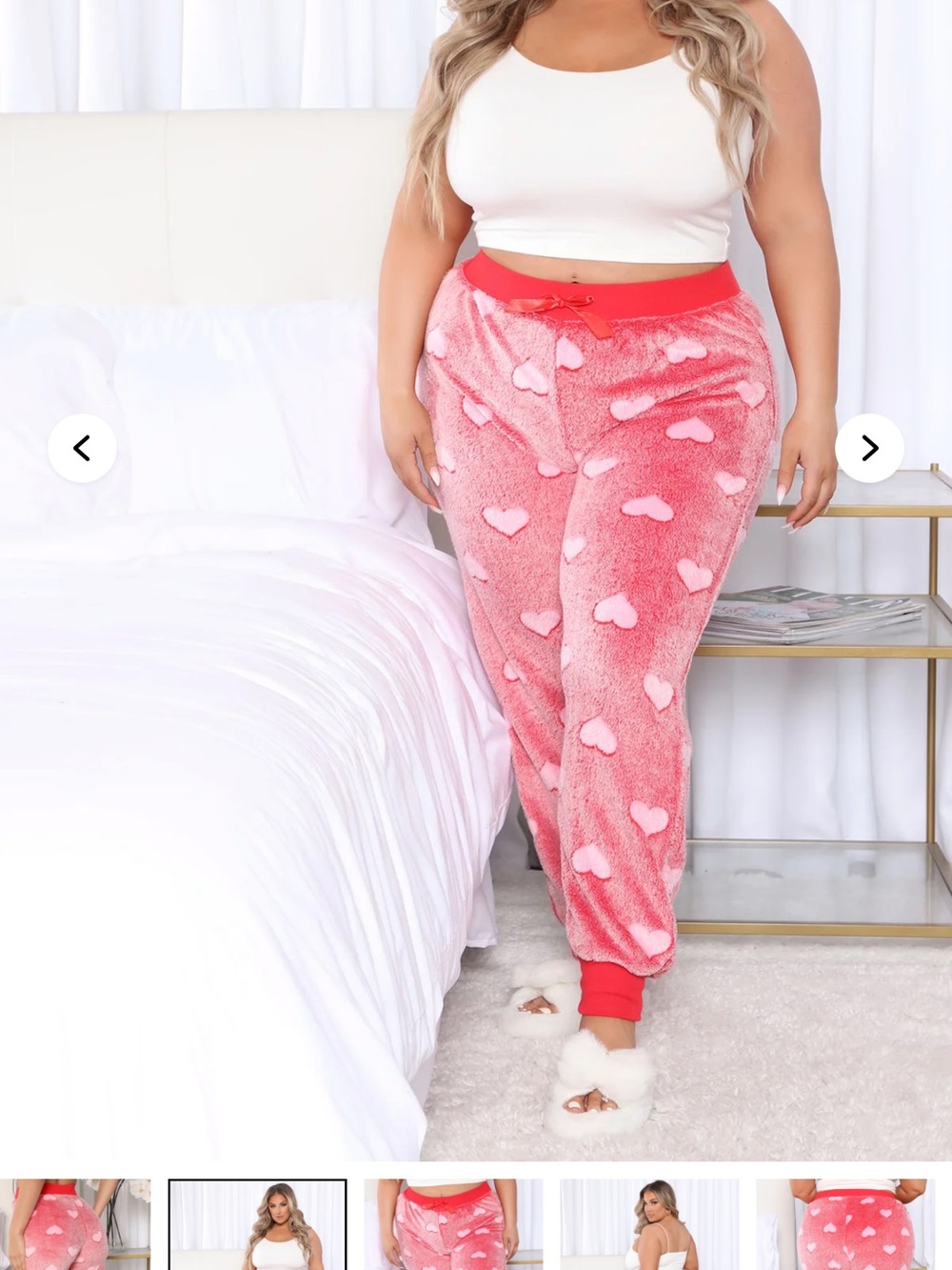 Fashion Nova Pink Heart Plush Jogger Pants